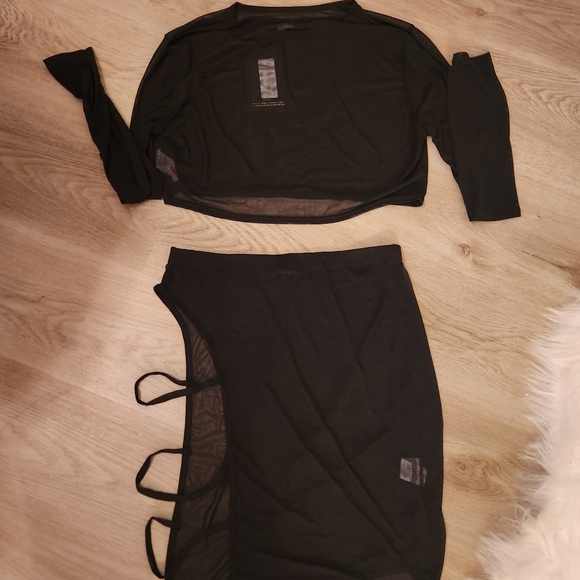 PrettyLittleThing Swim Mesh 2 Piece Swimsuit Cover Up Crop Top Midi